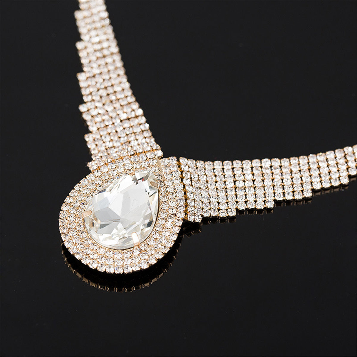 Crystal and Cubic Zirconia Layer Drop Statement Necklace, pendant necklace for women, everyday style, detail close-up