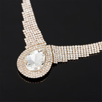 Crystal and Cubic Zirconia Layer Drop Statement Necklace, pendant necklace for women, everyday style, detail close-up
