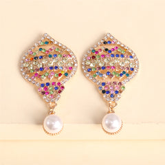 Pearl & Red Multicolored Cubic Zirconia Pear Drop Earring