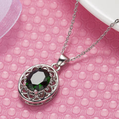 Green Crystal & Silver-Plated Floral Pendant Necklace