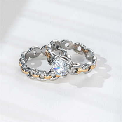 Crystal and Two-Tone Chain Ring Set, jewelry gift sets for women, dainty minimalist design, detail close-up
