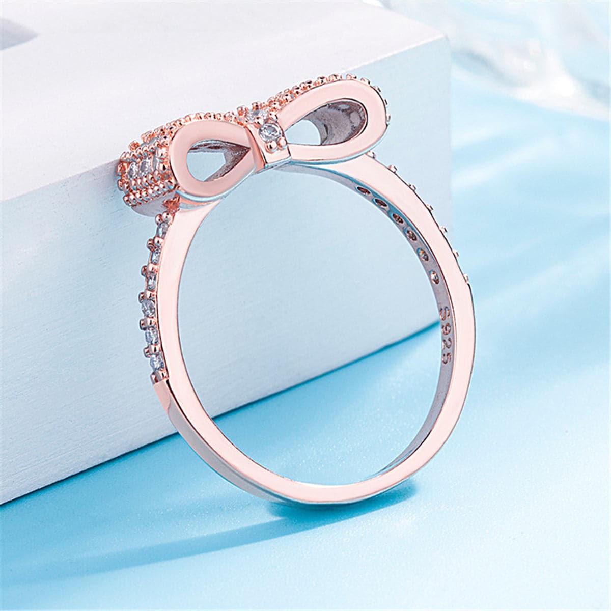 Cubic Zirconia & 18K Rose Gold-Plated Bow Band Ring