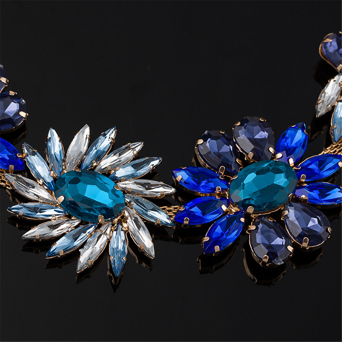 Blue Crystal and 18K Gold-Plated Flower Cluster Statement Necklace, gold pendant necklace for women, lifestyle look