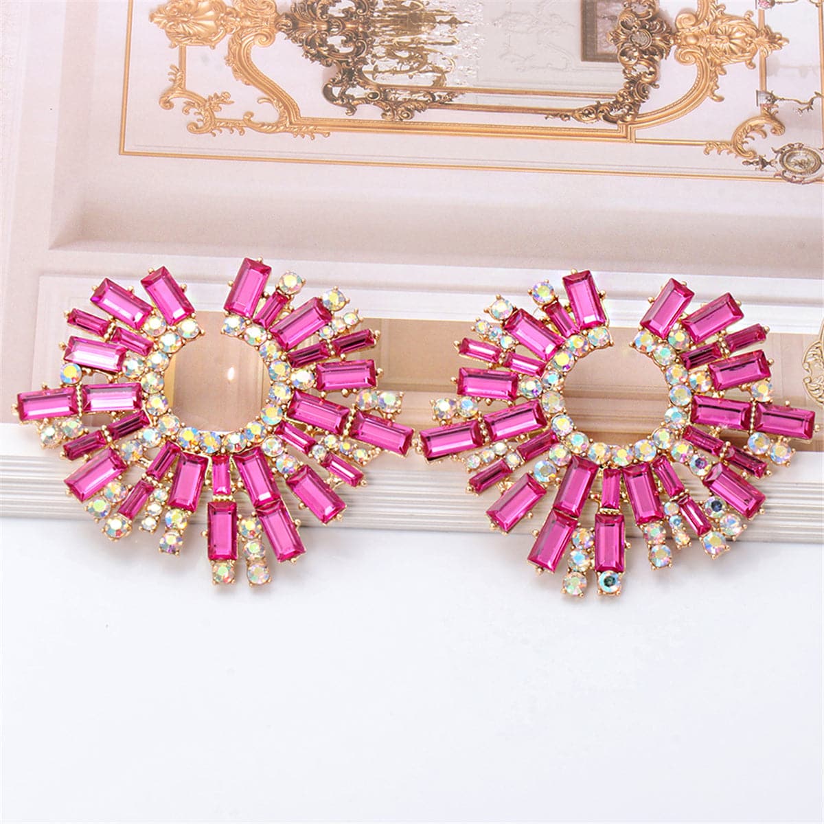 Pink Cubic Zirconia and 18K Gold-Plated Hola Round Stud Earrings, gold stud earrings for women, lifestyle look
