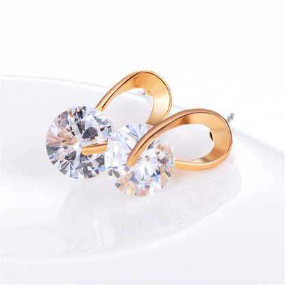 Crystal and 18K Gold-Plated Round-Cut Drop Earrings, gold drop earrings for women, everyday style, lifestyle look