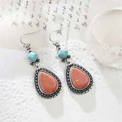 Turquoise & Silver-Plated Drop Earrings