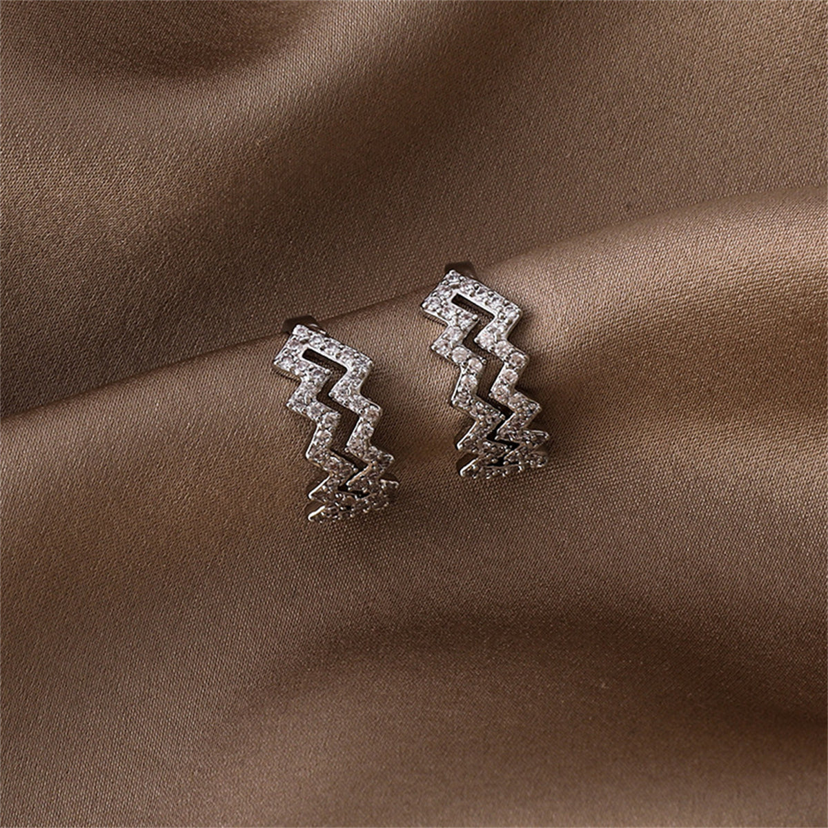 Cubic Zirconia & Silver-Plated Wave Clip-On Earrings