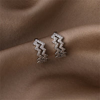 Cubic Zirconia & Silver-Plated Wave Clip-On Earrings