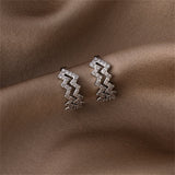 Cubic Zirconia & Silver-Plated Wave Clip-On Earrings