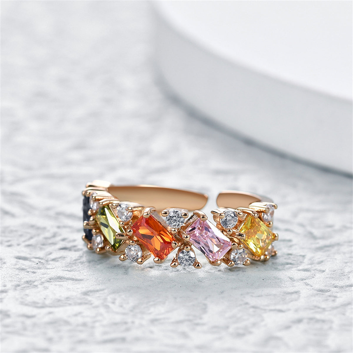 Yellow Crystal & Cubic Zirconia 18K Gold-Plated Open Ring