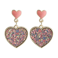 Sequin & 18k Gold-Plated Heart Drop Earrings