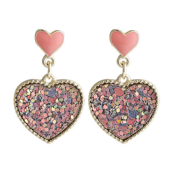 Sequin & 18k Gold-Plated Heart Drop Earrings