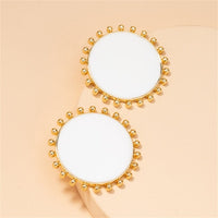White Enamel & 18k Gold-Plated Circular Stud Earrings