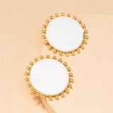 White Enamel & 18k Gold-Plated Circular Stud Earrings