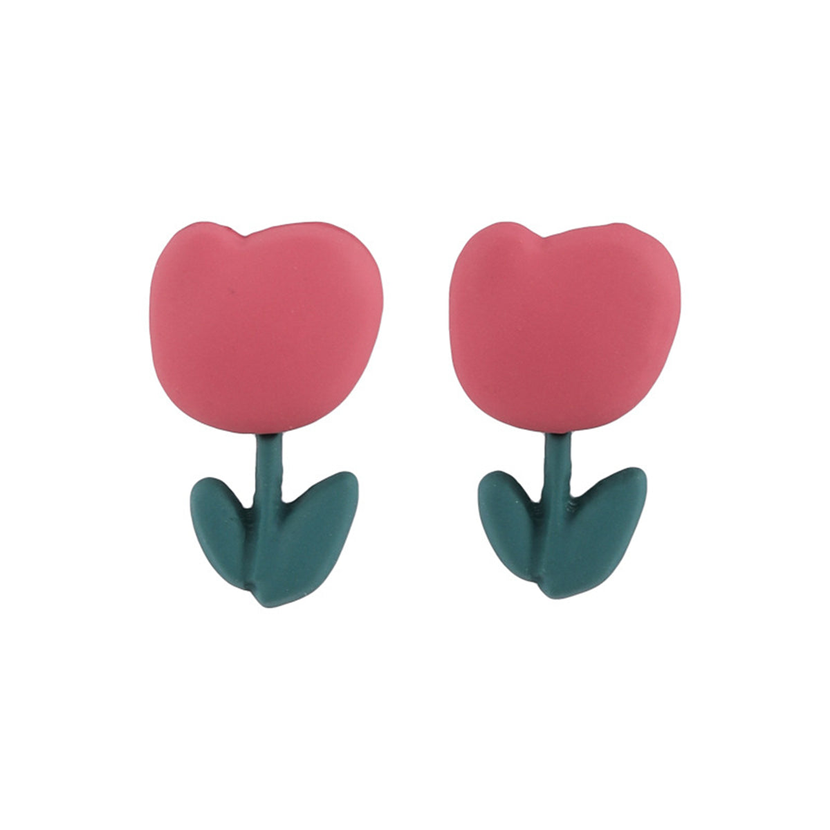 Pink & Green Enamel Tulip Stud Earrings