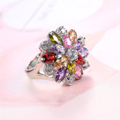 Red Crystal & Cubic Zirconia Floral Pear-Cut Ring