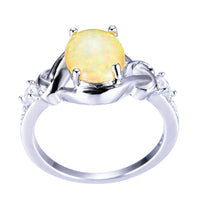 Yellow Opal & Fine Silver-Plated Oval Ring