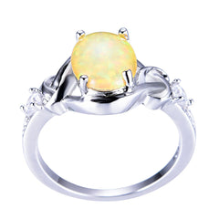 Yellow Opal & Silver-Plated Oval Ring