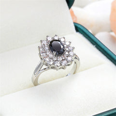 Cubic Zirconia & Black Crystal Flower Halo Ring
