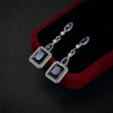 Navy Crystal & Silver-Plated Radiant-Cut Halo Drop Earrings