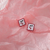 Red Enamel & Silver-Plated Cherry Square Stud Earrings