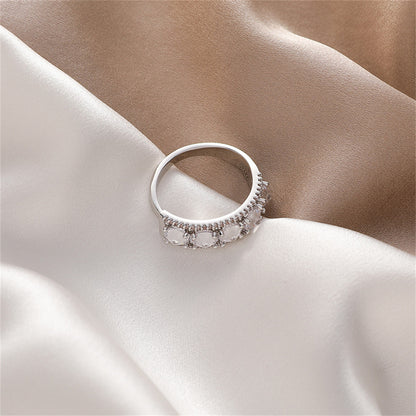 Crystal and Silver-Plated Round-Cut Channel Band Ring, silver statement rings for women, vintage-inspired design, side view