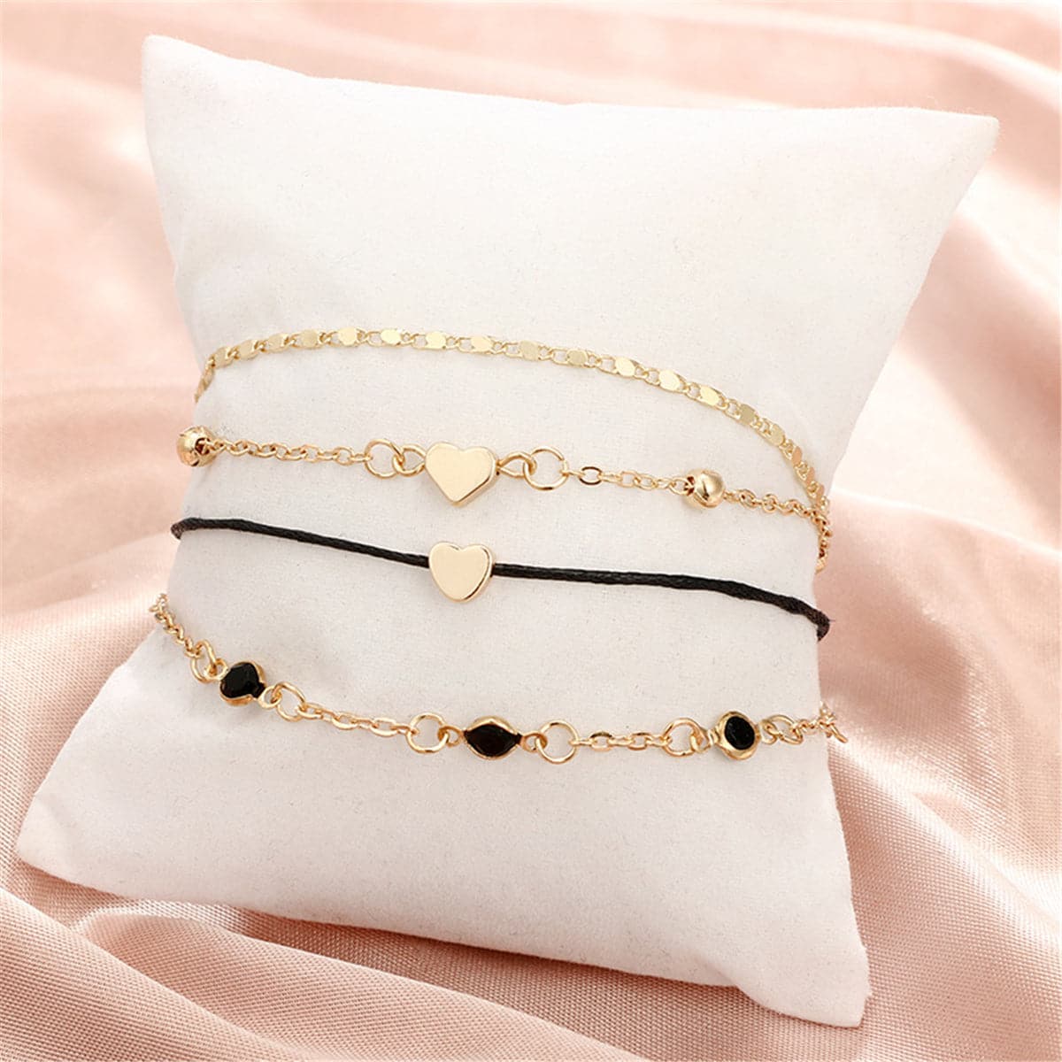 Cubic Zirconia & 18K Gold-Plated Heart Anklet Set