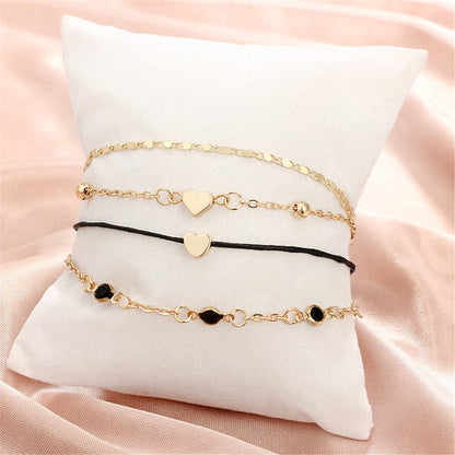 Cubic Zirconia & 18K Gold-Plated Heart Anklet Set