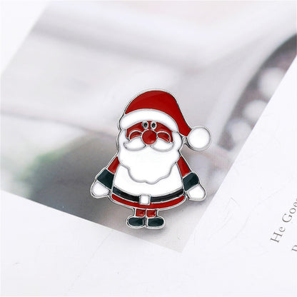 Silver-Plated and White Enamel Santa Brooch, silver brooch pin, botanical inspired, front view