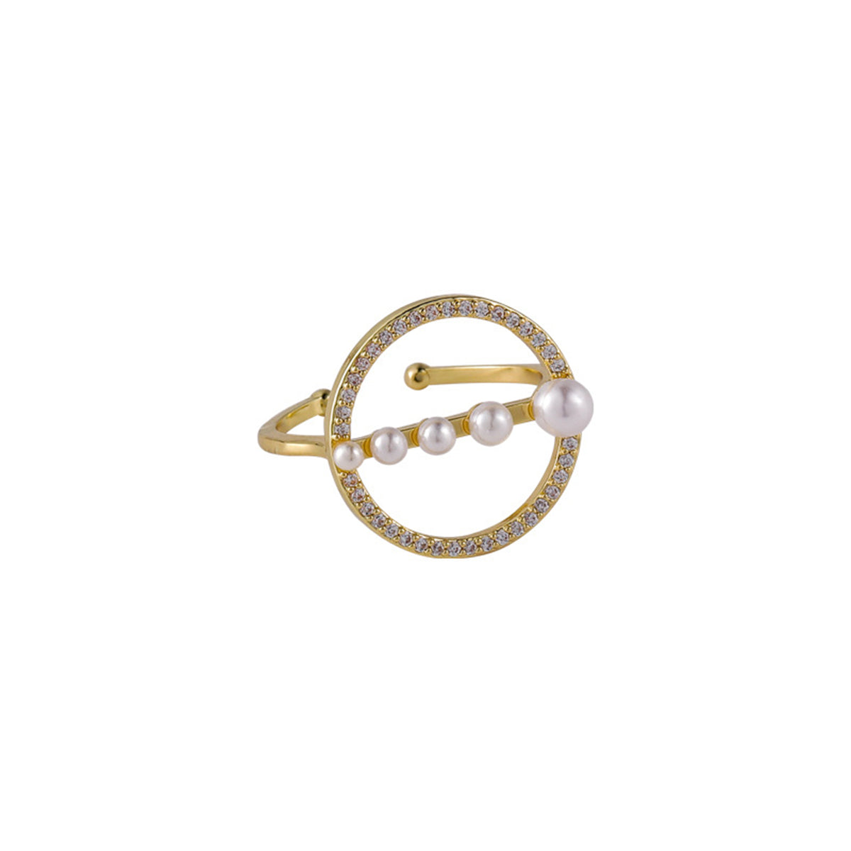 Cubic Zirconia & Pearl 18K Gold-Plated Circle Open Ring