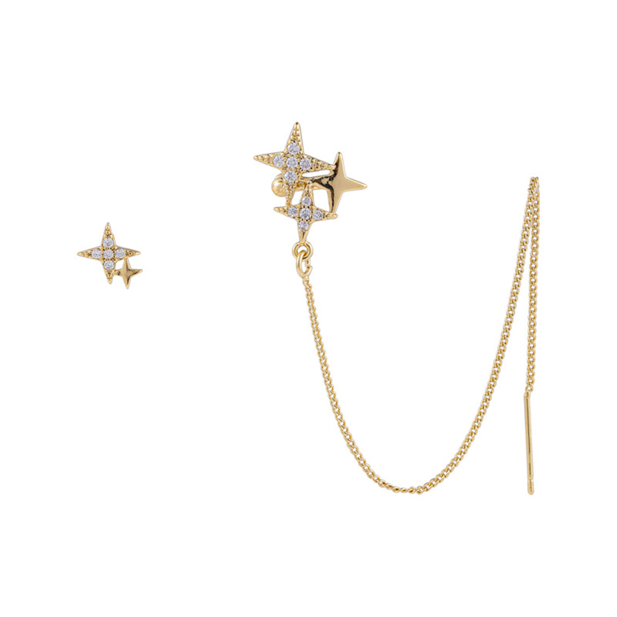 Clear Cubic Zirconia and 18K Gold-Plated Star Stud Earrings and Earring Jacket, gold stud earrings for women, side view