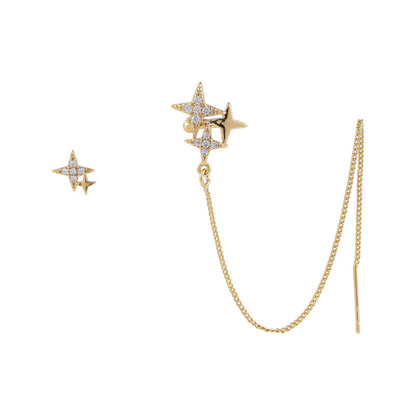 Clear Cubic Zirconia and 18K Gold-Plated Star Stud Earrings and Earring Jacket, gold stud earrings for women, side view