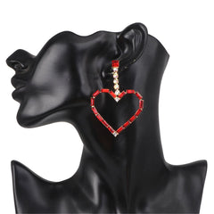 Red Crystal & Cubic Zirconia Open Heart Drop Earrings