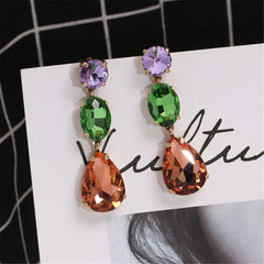 Purple & Green Crystal Drop Earrings