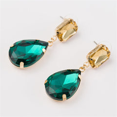 Green & Yellow Crystal Teardrop Earrings