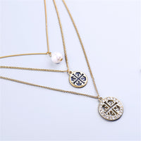 Imitation Pearl & Cubic Zirconia Three-Layer Pendant Necklace