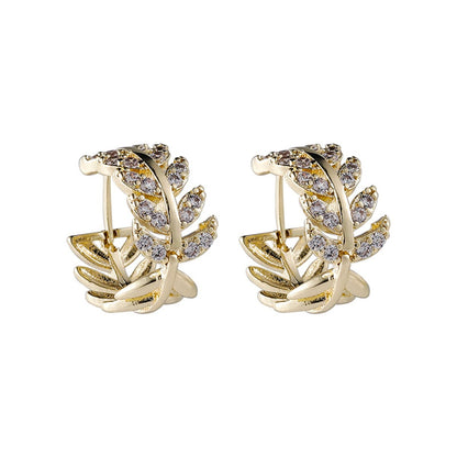 Cubic Zirconia & 18K Gold-Plated Leaf Huggie Earrings