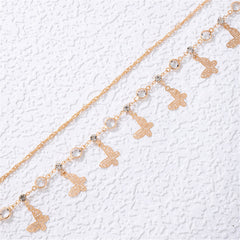 Cubic Zirconia & 18K Gold-Plated Butterfly Openwork Charm Anklet Set