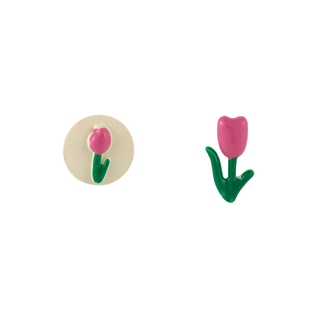 Pink and Silver-Plated Tulip Stud Earring, silver stud earrings for women, dainty minimalist design, front view
