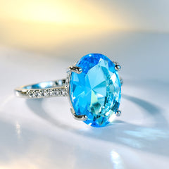 Sea Blue Crystal & Cubic Zirconia Band Ring