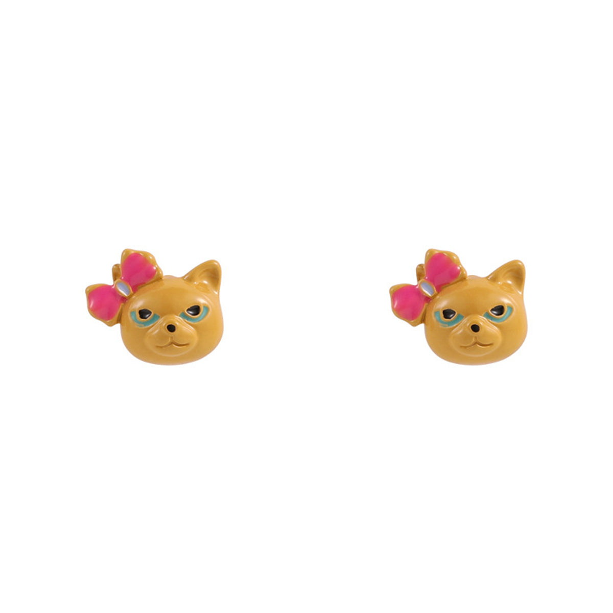 Yellow & Pink Bow Kitty Stud Earrings