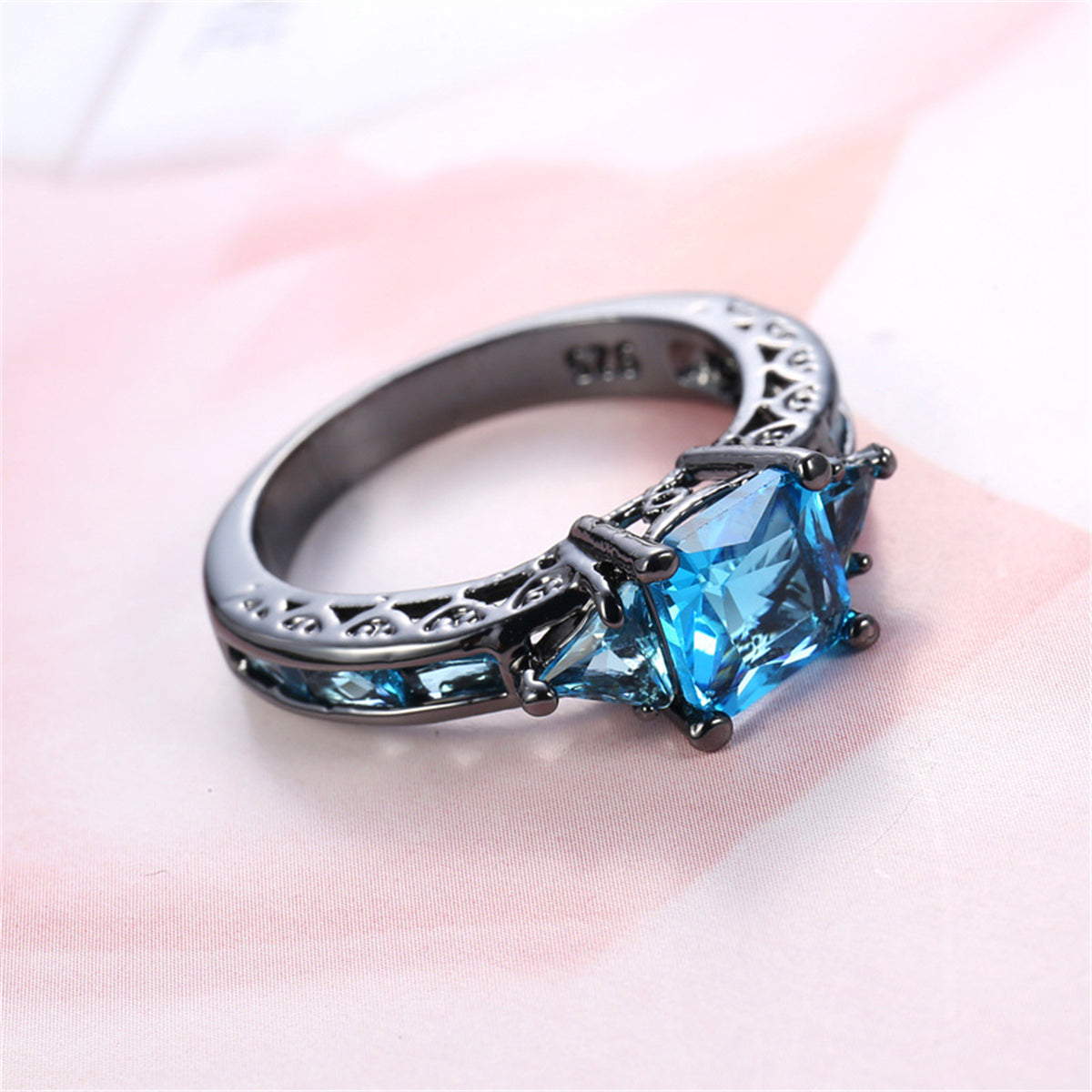 Sea Blue Crystal and Rhodium-Plated Prong-Set Ring, statement rings for women, dainty minimalist design, lifestyle look