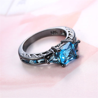 Sea Blue Crystal and Rhodium-Plated Prong-Set Ring, statement rings for women, dainty minimalist design, lifestyle look