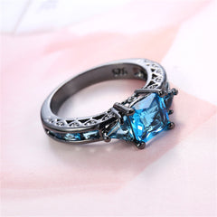 Sea Blue Crystal & Rhodium-Plated Prong-Set Ring