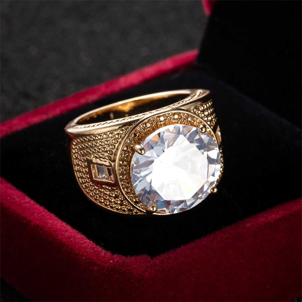 Crystal and 18K Gold-Plated Wide Ring, gold statement rings for women, everyday style, detail close-up