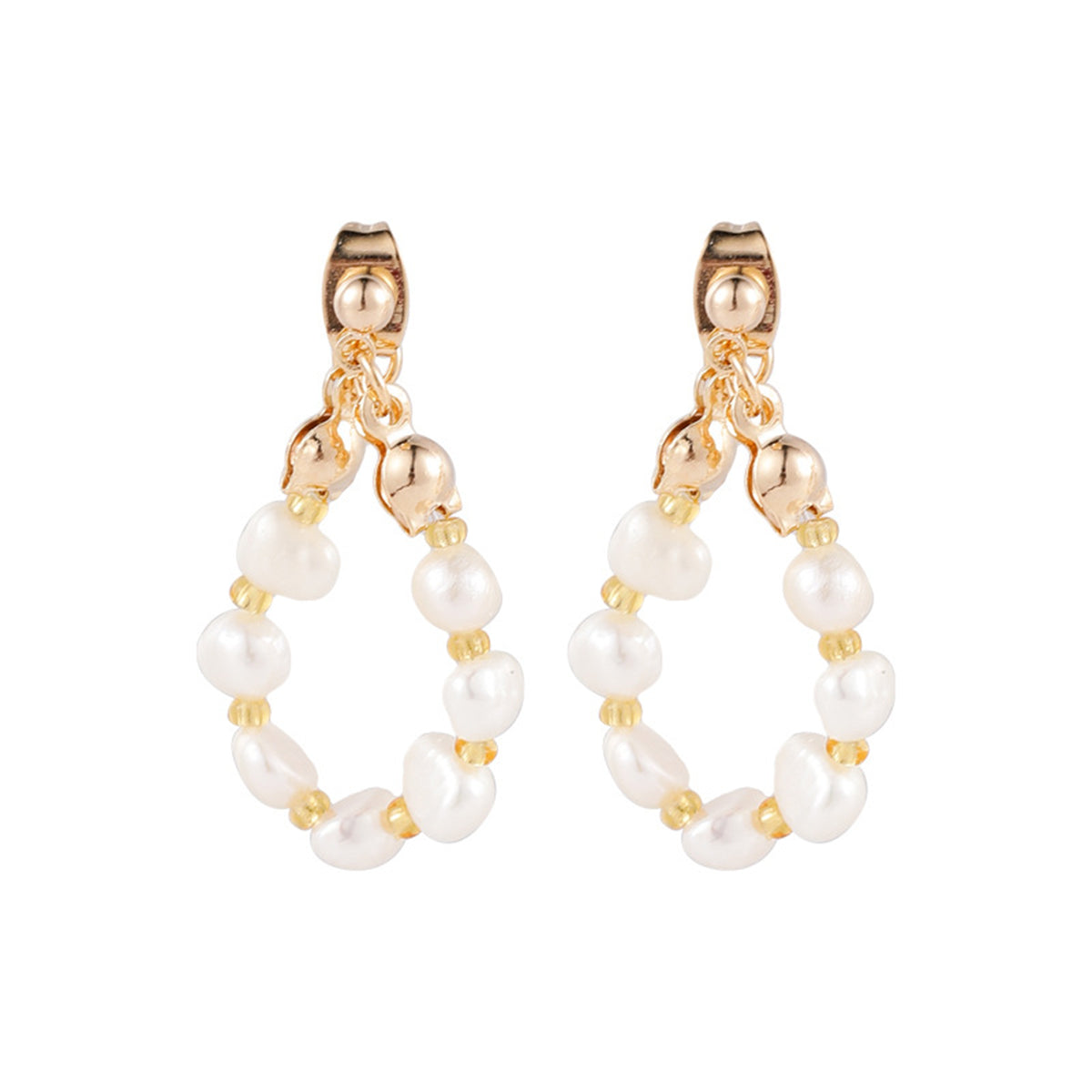 Pearl and 18K Gold-Plated Teardrop Ear Jackets, gold drop earrings for women, dainty minimalist design, front view