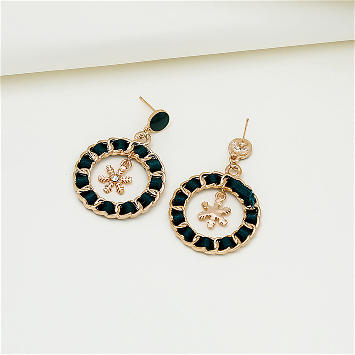 Black Ribbon & Enamel 18K Gold-Plated Snowflake Drop Earrings