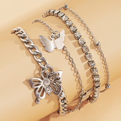 Cubic Zirconia and Silver-Plated Butterfly Charm Anklet Set, jewelry gift sets for women, lifestyle look