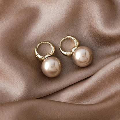 Champagne Pearl and 18K Gold-Plated Huggie Earrings, gold huggie earrings, botanical inspired, detail close-up