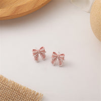 Pearl & Pink Enamel Silver-Plated Bow Stud Earrings